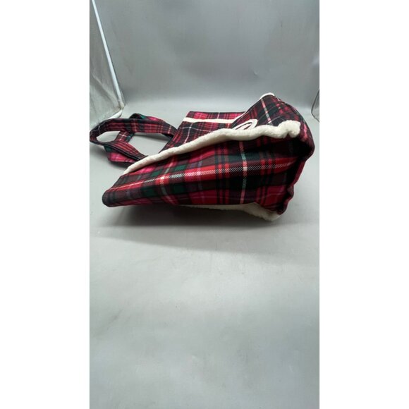 Victorias Secret Red Plaid Tote Bag With Sherpa Detailing & Logo Patch READ - Picture 5 of 8